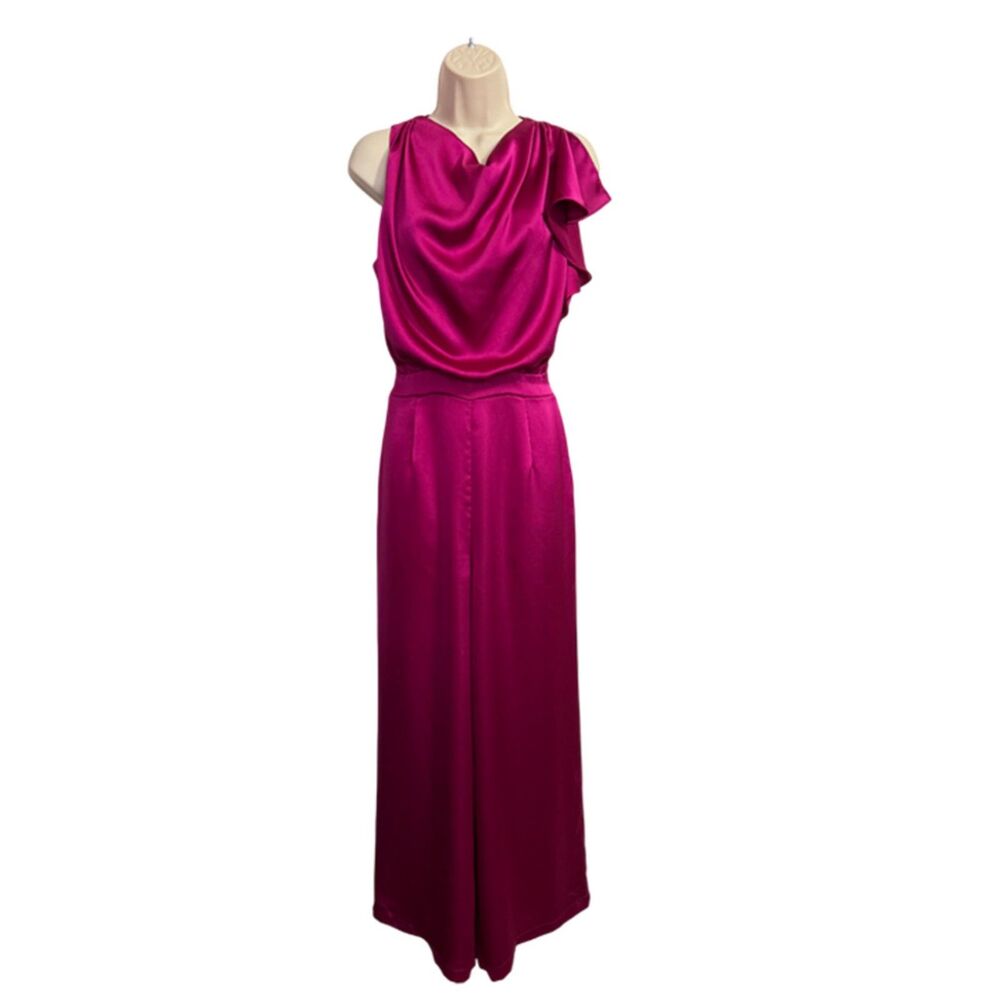 I.N.C. International Concepts Women's Pink Fuchsia Satin Cowl Neck Romper Size 8 - Picture 3 of 11